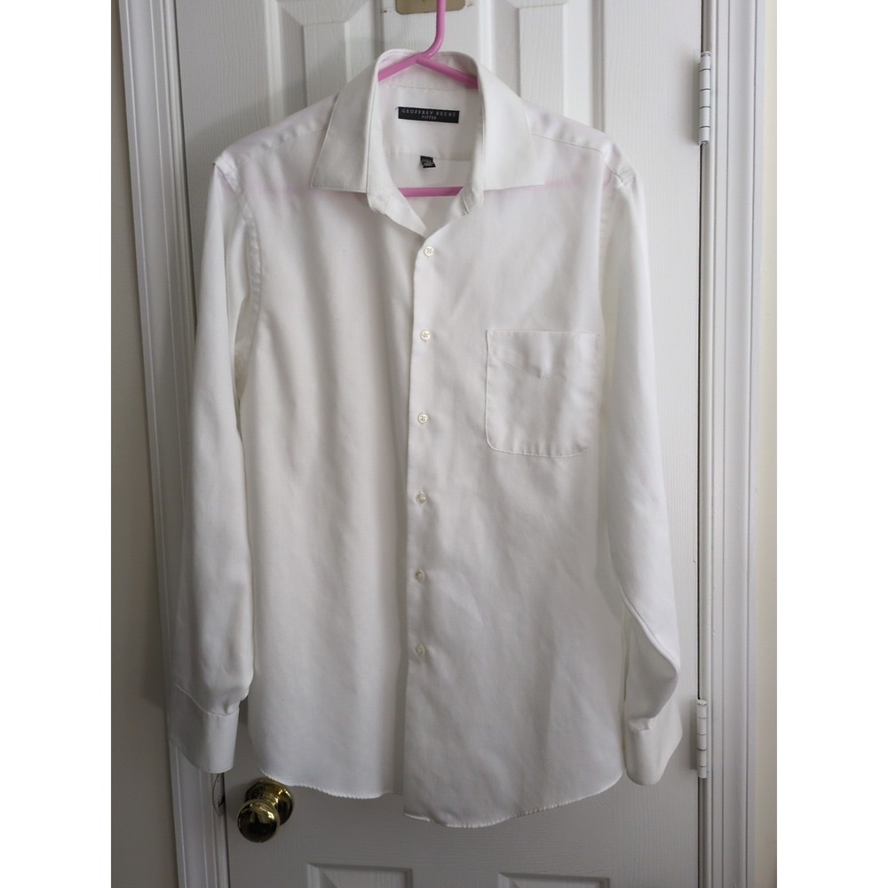 Geoffrey Beene Men's White Cotton Blend Dress Shirt‎ Size 16 (34-35)  Fitted